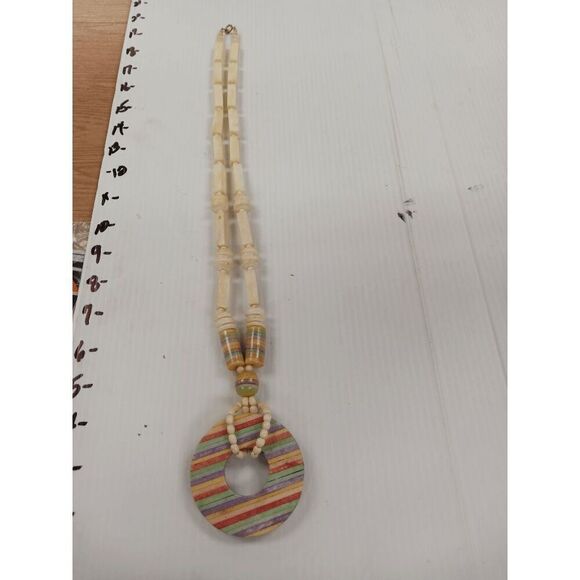 Unique Large Chunky Vintage 60s Long Striped Pendant Necklace - Picture 7 of 7